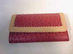 画像1: 長財布　バイカラー　レッド×ベージュ　195※