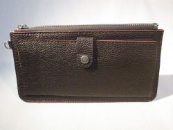 画像1: ストラップ付き長財布　ダークブラウン　413※