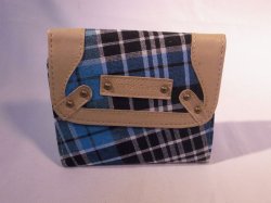 画像1: 二つ折り財布　ブルーチェック　550