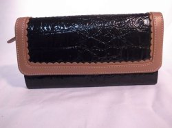 画像1: 長財布　バイカラー　ブラック×ベージュ　586 